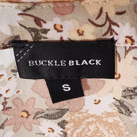 Buckle Black Floral Blouse – Women’s Small Boho Peasant Top – Smocked Waist Flow - Picture 7 of 9